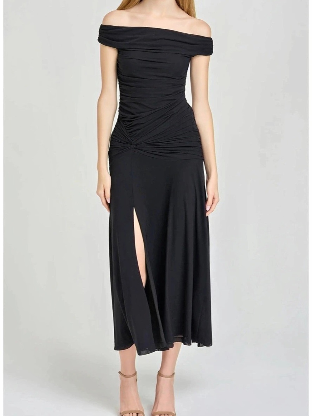 Wayf x Hannah Lovey Porter Margaux Off the Shoulder Ruched Dress